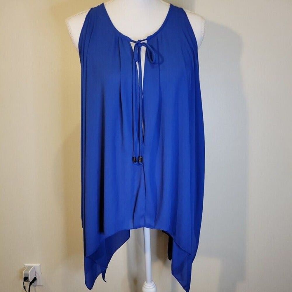 Silva Women Small Blue Sleeveless Blouse Small Blue Boho SharkBite Hem Bow USA